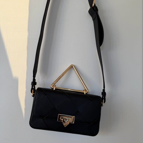 Black Leather Crossbody Bag with Gold Hardware - Picture 3 of 4